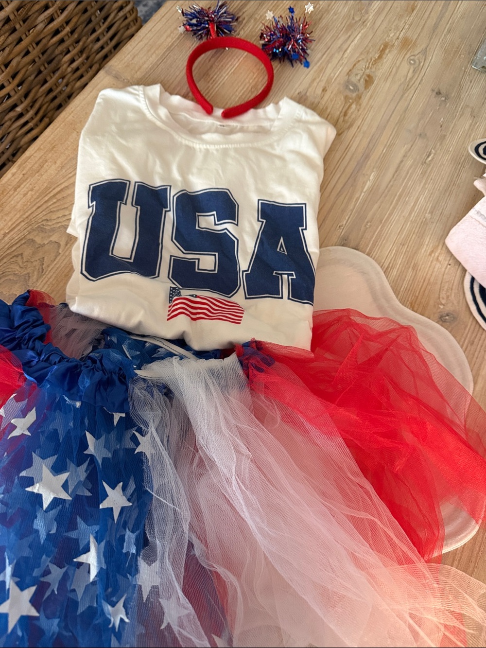 Source Unknown Red White Blue USA Graphic Tee & Star Tulle Skirt Set